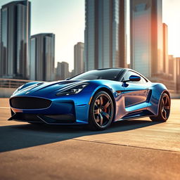A stylish and modern sports car featuring a striking blue and white color scheme