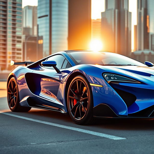 A stylish and modern sports car featuring a striking blue and white color scheme