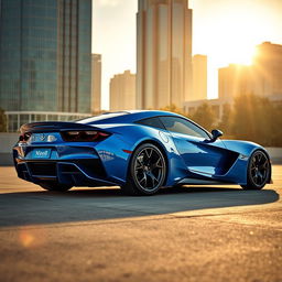 A stylish and modern sports car featuring a striking blue and white color scheme