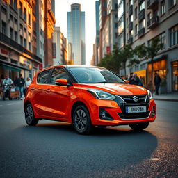 A vibrant, detailed image of a Suzuki S-Presso car parked in an urban setting