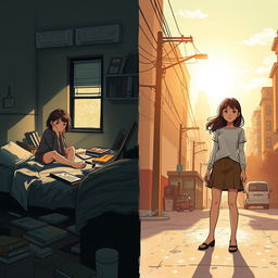 A powerful illustration capturing the theme of childhood trauma, featuring two pivotal moments in a girl's journey from her teenage years to her early twenties