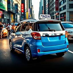 A captivating depiction of a Suzuki S-Presso GL 5P 998cc in a striking blue and white color scheme, designed as a taxi