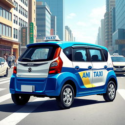 An engaging artwork of a Suzuki S-Presso GL 5P 998cc in an eye-catching blue and white color scheme, designed as a taxi