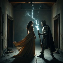 Inside an empty, dilapidated house, an intense confrontation takes place