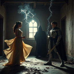 Inside an empty, dilapidated house, an intense confrontation takes place