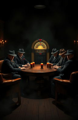 A dark, atmospheric scene set in a gritty mafia environment