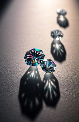 A stunning composition featuring sparkling diamonds casting intricate shadows on a textured surface