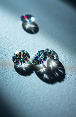 A stunning composition featuring sparkling diamonds casting intricate shadows on a textured surface