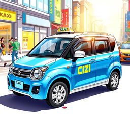 A vibrant illustration of a Suzuki S-Presso GL 5P 998cc in an attractive blue and white taxi color scheme