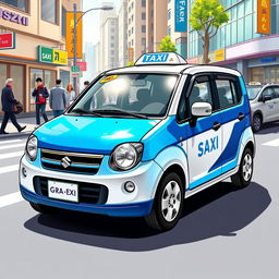 A vibrant illustration of a Suzuki S-Presso GL 5P 998cc in an attractive blue and white taxi color scheme