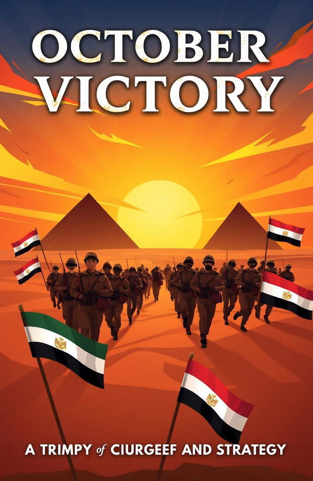 A dramatic and powerful book cover illustrating the victory of the Egyptian army in the October War