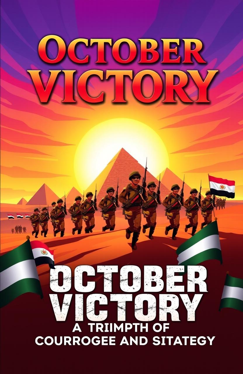 A dramatic and powerful book cover illustrating the victory of the Egyptian army in the October War