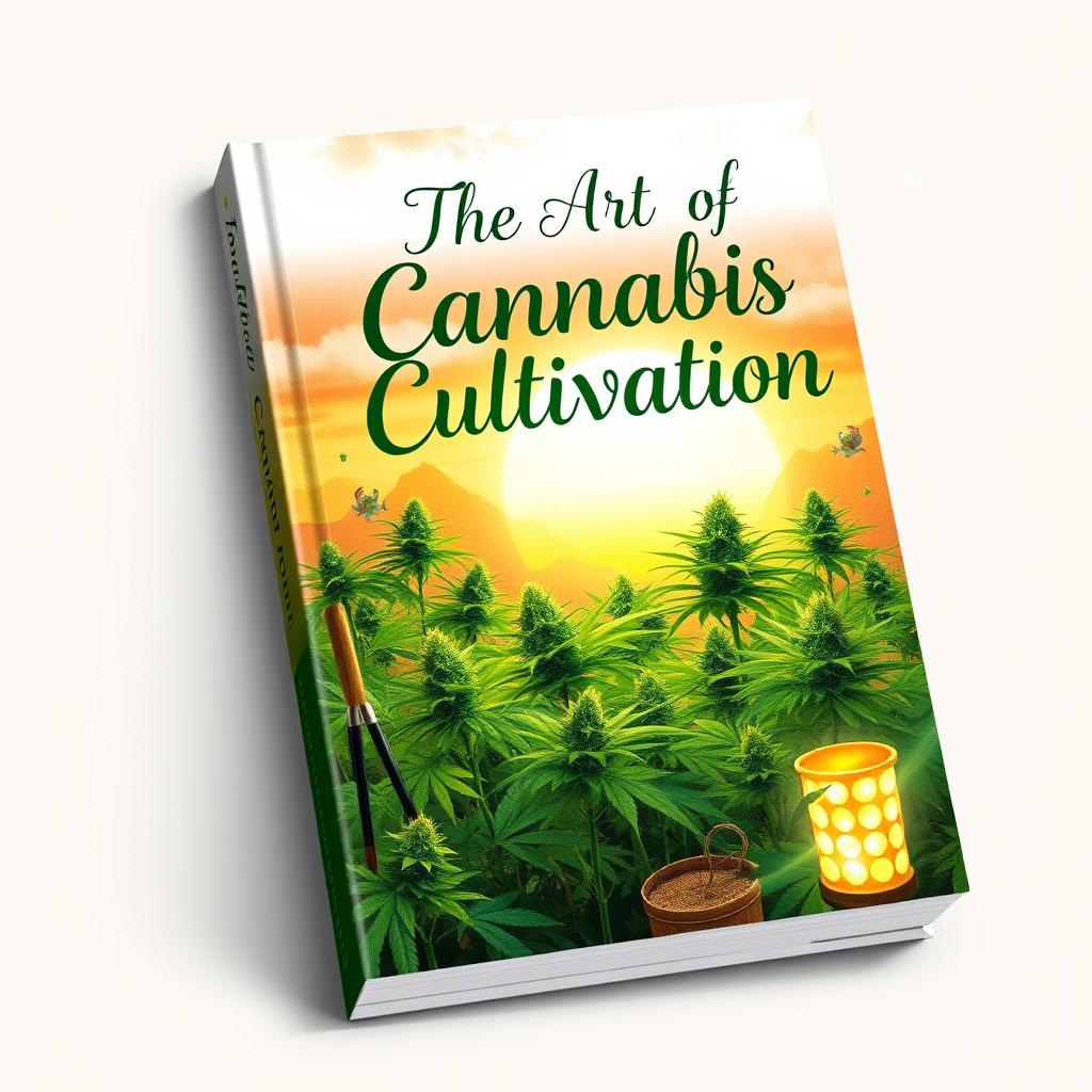 A vibrant and eye-catching book cover for 'The Art of Cannabis Cultivation'