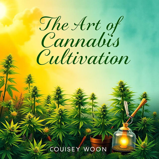 A vibrant and eye-catching book cover for 'The Art of Cannabis Cultivation'