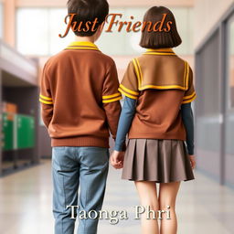 A book cover titled 'Just Friends' featuring the back view of a male and female character