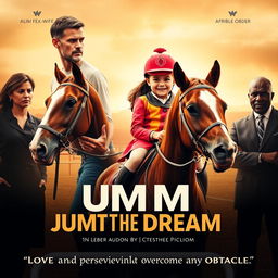 A movie poster featuring a determined-looking father holding the reins of a beautiful horse, gazing at his daughter with a mix of love and determination