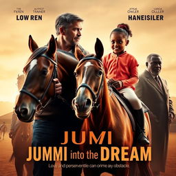 A movie poster featuring a determined-looking father holding the reins of a beautiful horse, gazing at his daughter with a mix of love and determination