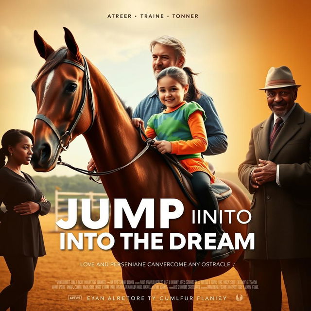 A movie poster featuring a determined-looking father holding the reins of a beautiful horse, gazing at his daughter with a mix of love and determination