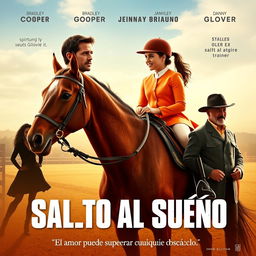 A movie poster featuring a determined-looking father, portrayed by Bradley Cooper, holding the reins of a beautiful horse