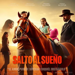 A movie poster featuring a determined-looking father, portrayed by Bradley Cooper, holding the reins of a beautiful horse