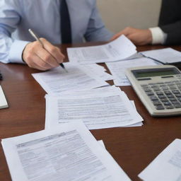 A tax professional diligently processing a stack of tax applications on their desk.