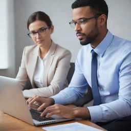 A dedicated tax professional attentively processing online tax incentive applications on their computer.