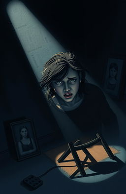 An intense and dramatic illustration portraying the theme of domestic violence, highlighting the emotional struggle of a person in a dark room, with shadows emphasizing their conflicted emotions