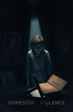 An intense and dramatic illustration portraying the theme of domestic violence, highlighting the emotional struggle of a person in a dark room, with shadows emphasizing their conflicted emotions