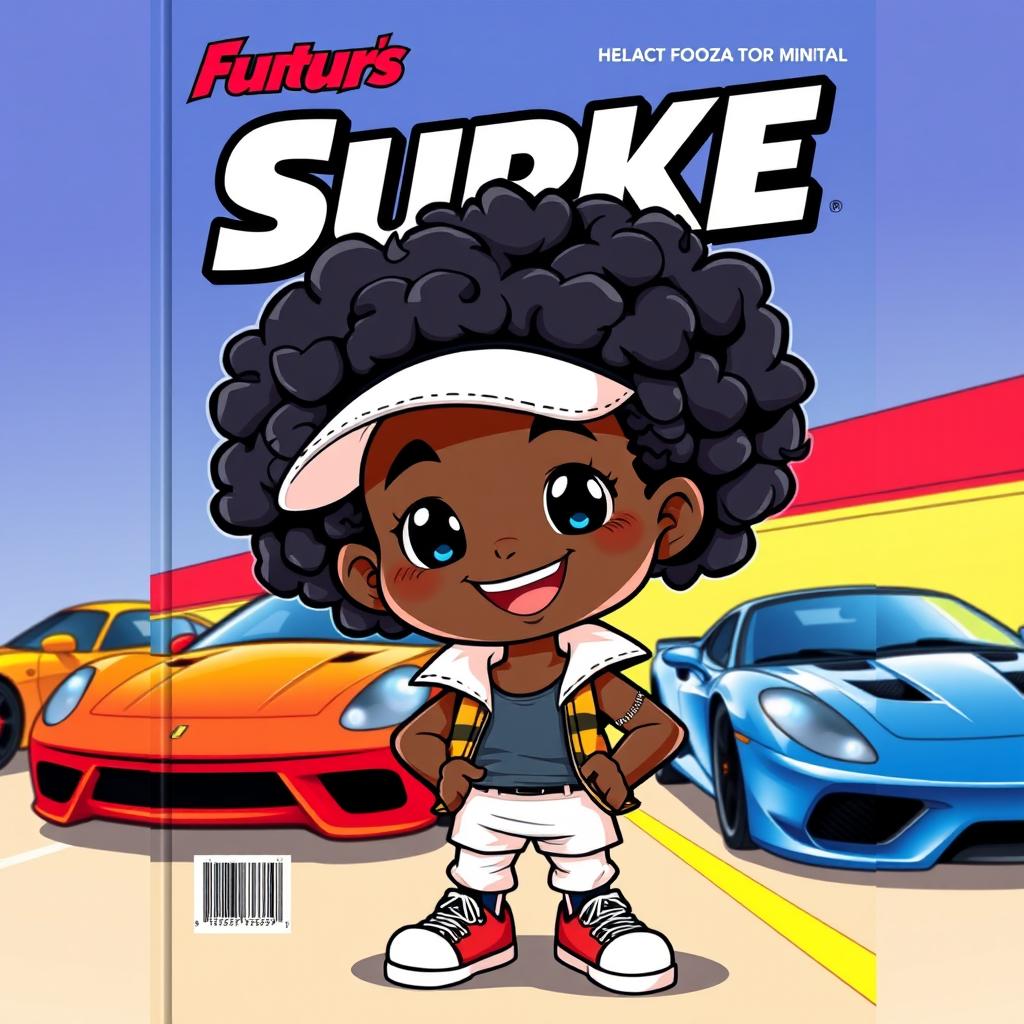 A vibrant cover featuring a cute black cartoon character with curly hair, dressed in sporty attire