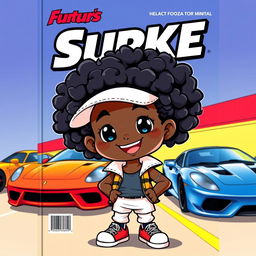 A vibrant cover featuring a cute black cartoon character with curly hair, dressed in sporty attire