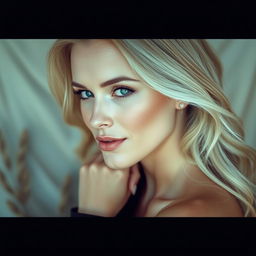 A tasteful artistic portrayal of a beautiful blonde woman in a natural and serene setting, embracing her femininity with confidence