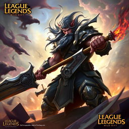 A dynamic and fierce depiction of Tryndamere from League of Legends: Wild Rift, showcasing his powerful warrior stance as he wields a massive sword, clad in rugged armor with intricate details