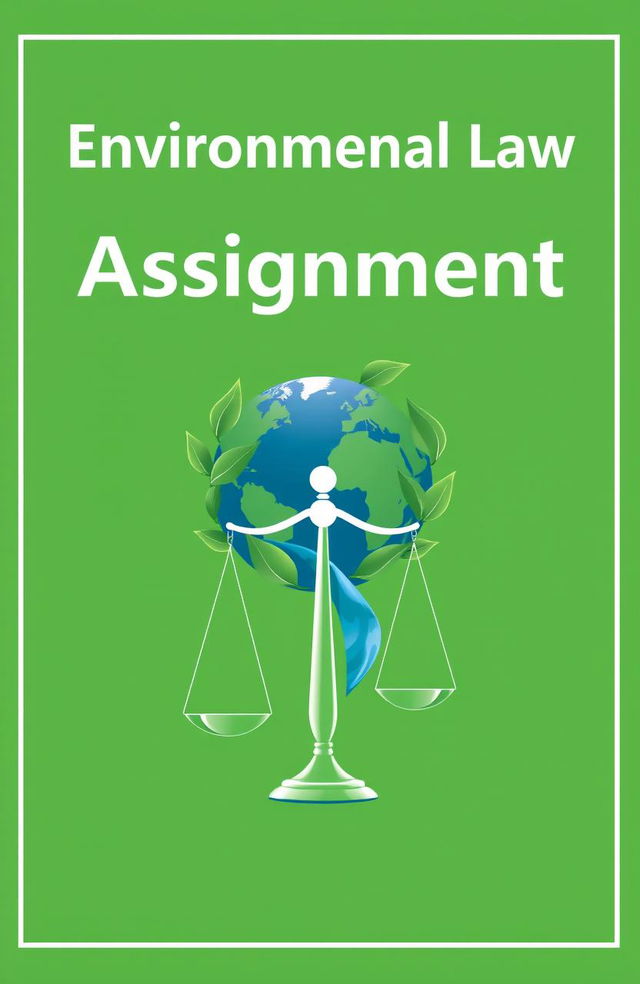 A clean and professional assignment cover for Environmental Law, featuring a green and blue color scheme symbolizing earth and nature
