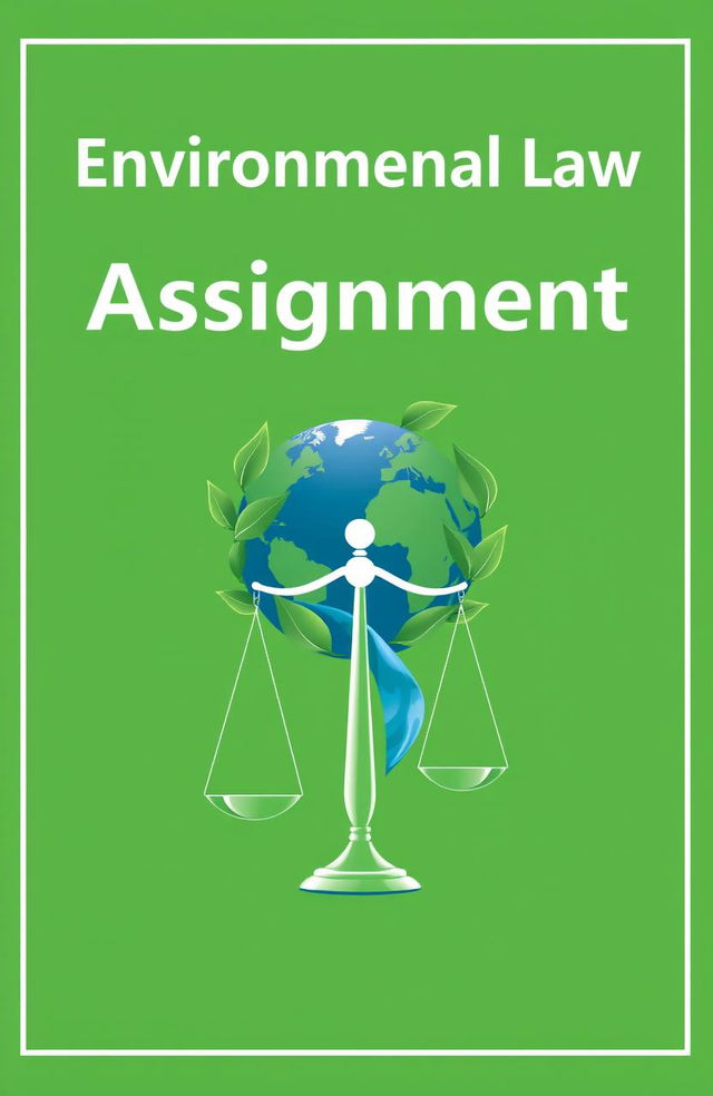 A clean and professional assignment cover for Environmental Law, featuring a green and blue color scheme symbolizing earth and nature