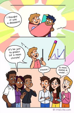 A whimsical comic strip illustrating statistics concepts in a playful manner