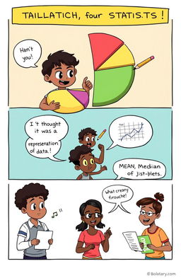 A whimsical comic strip illustrating statistics concepts in a playful manner