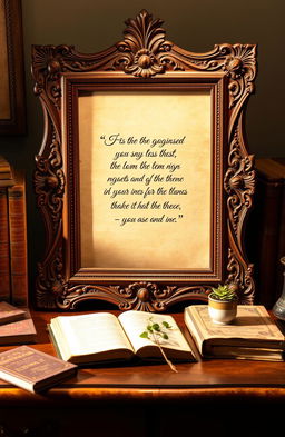 An ornate vintage frame made of intricate mahogany wood, showcasing elegant carvings and floral patterns