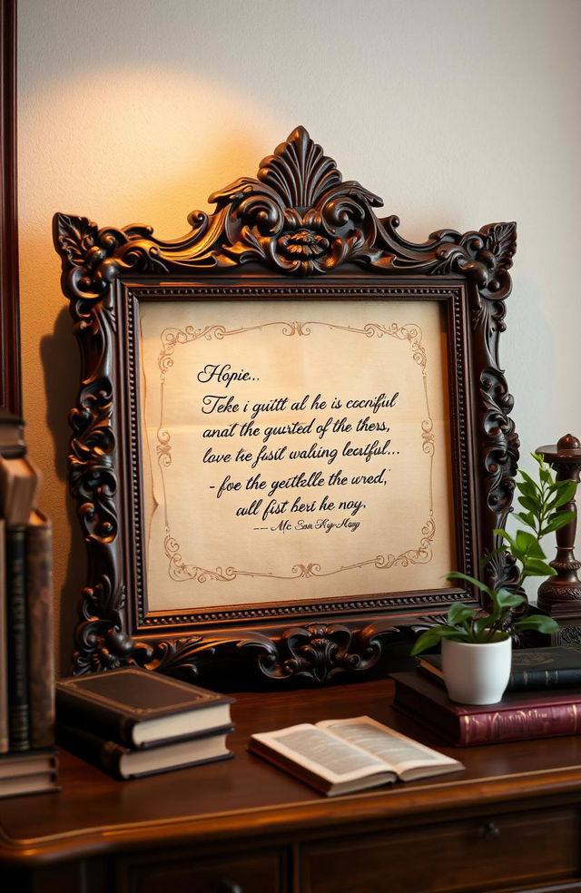 An ornate vintage frame made of intricate mahogany wood, showcasing elegant carvings and floral patterns