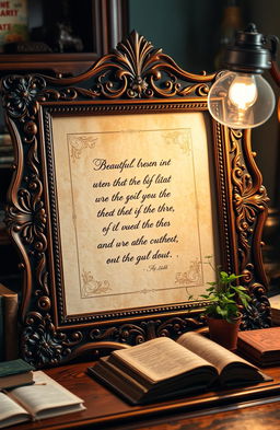 An ornate vintage frame made of intricate mahogany wood, showcasing elegant carvings and floral patterns