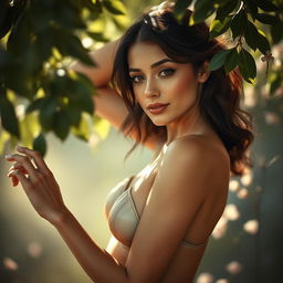 A beautiful and artistic representation of a woman gracefully posing in a serene environment, embodying elegance and confidence