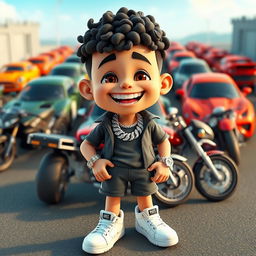 A cartoon character wearing sporty clothing, adorned with a diamond chain around the neck and a diamond watch on the wrist, smiling brightly with diamond-studded teeth