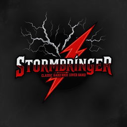 A dynamic and bold logo design for a classic hard rock cover band named 'Stormbringer'