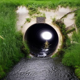 A culvert brimming with water, creating a visually striking scene of water overflow, emphasising the power of natural elements.