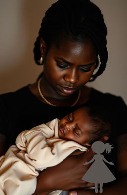 A poignant scene of a black woman expressing deep sorrow, holding a deceased child