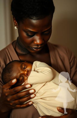 A poignant scene of a black woman expressing deep sorrow, holding a deceased child