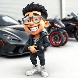 A cartoon character dressed in sporty attire, featuring a diamond chain around the neck, a diamond watch, and a bright smile showing off diamond-studded teeth