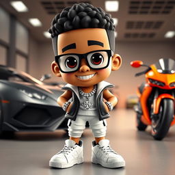 A cartoon character dressed in sporty attire, featuring a diamond chain around the neck, a diamond watch, and a bright smile showing off diamond-studded teeth