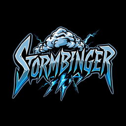 A bold and dynamic logo design for a classic hard rock band named 'Stormbringer'