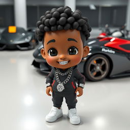 A cute figure with a sporty outfit, wearing diamond chains and a diamond watch