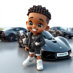 A cute figure with a sporty outfit, wearing diamond chains and a diamond watch